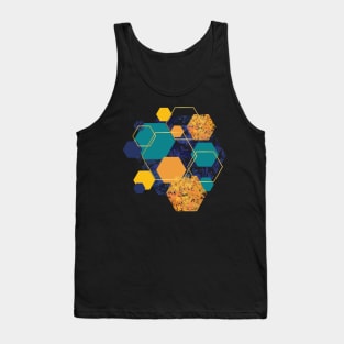 Blue, orange, navy, yellow and gold geometric hexagons Tank Top